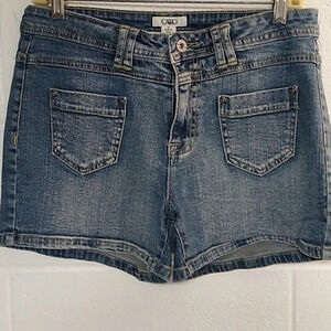 CATO DISTRESSED DENIM 4 POCKET 3" STRETCH MIDRISE JEAN SHORTS
